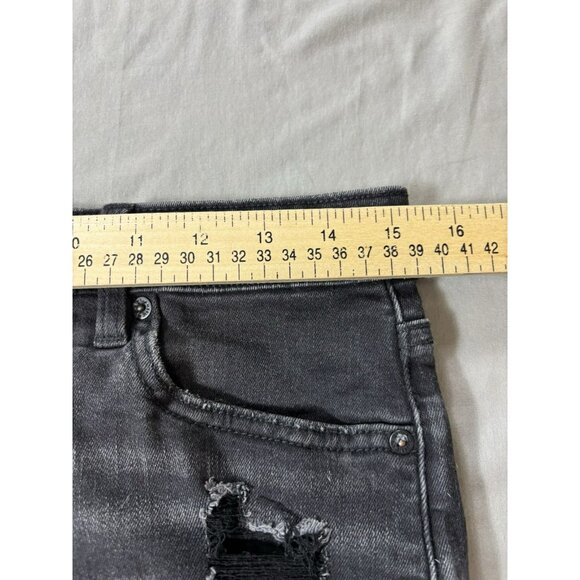 American Eagle Women’s Black Denim Shorts Sz 8 Super Stretch Cut-Off Distressed - Picture 5 of 6
